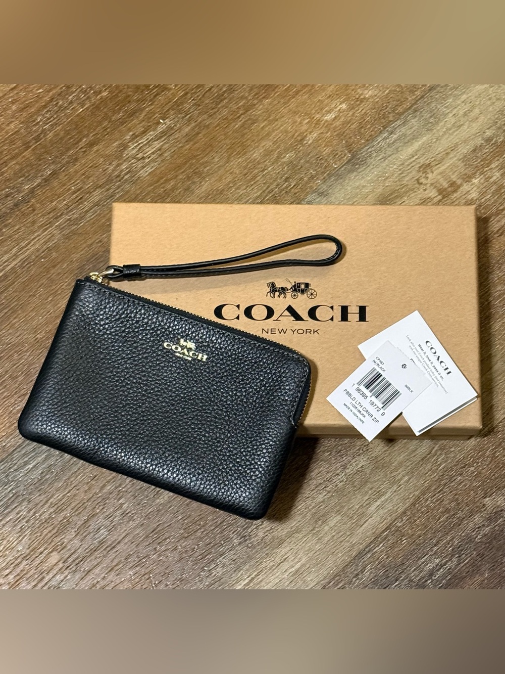 Coach Pebbled Leather Corner Zip Wristlet
